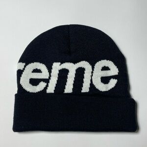 Supreme Knitted Black Beanie with White Logo
